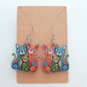 Fashion Jewelry Multicolor Cat Duo Earrings
